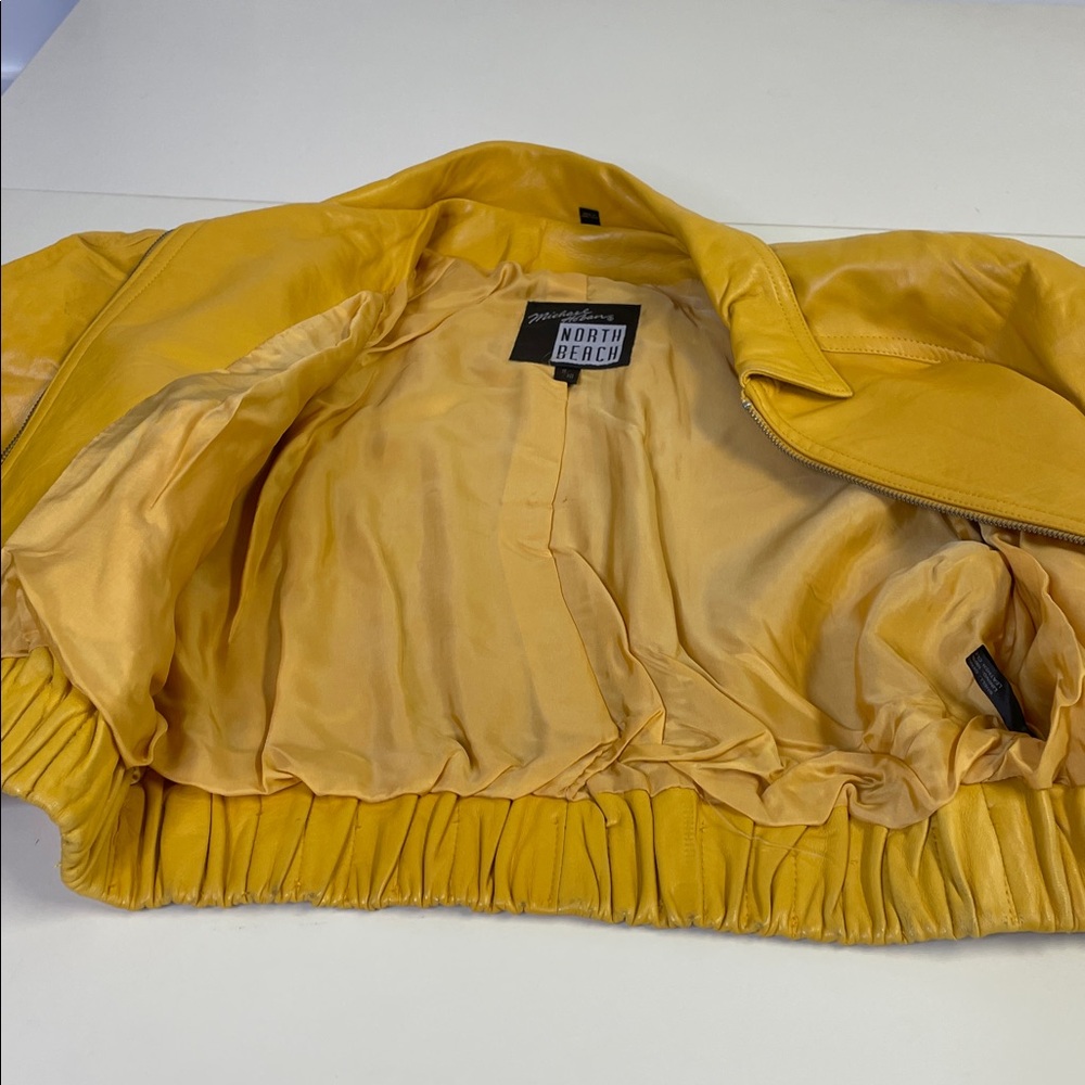 Michael Hoban Yellow Leather Vintage Puffer Jacket - Sz M - Picture 6 of 12